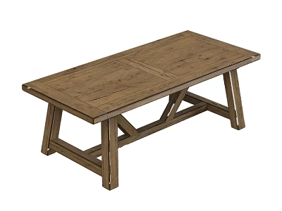 Sturdy Wooden Dining Table Design With Rectangular Top And Crossed Legs Structure 3d model