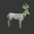 Decorative White Deer Sculpture With Intricate Patterns And Ornamental Antlers