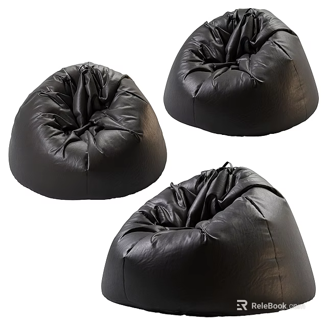 Black Leather Bean Bag Chair Comfortable Modern Design For Living Room 3d model 