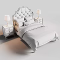 Cozy Double Bed With Tufted Headboard Gray Comforter Nightstand And Table Lamp 3d model