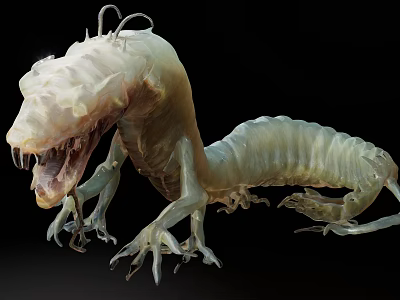 Pale Fierce Game Movie Character With Sharp Teeth Long Body Multiple Legs On Black Background 3d model