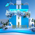 Elegant Blue Gift Box With Butterfly And Spring Floral Decorations 3d model