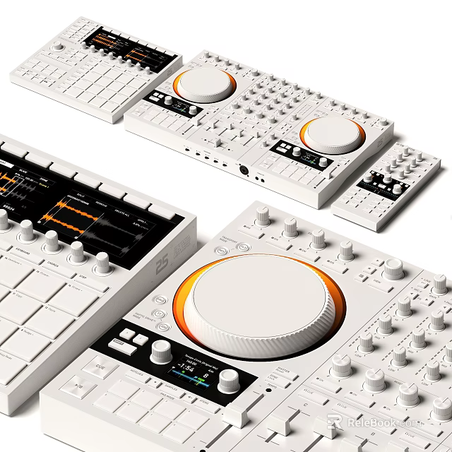 Professional Headphone Audio Equipment with DJ Mixer White Knobs Sliders and 3d model 