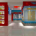 Safety Appraisal Work Exhibition Hall With Blue Red Wall Displays And Slogans