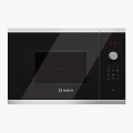 Bosch Black Microwave Oven Kitchen Appliance With Stainless Steel Trim And Control Panel