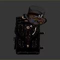Steampunk Backpack Design With Top Hat Telescope like Device and Gear Decorations