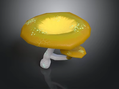 Vibrant Yellow Mushroom with Concave Cap White Spots and White Stem 3d model