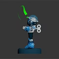 Blue Robot Game Character 3D Model With Green Glowing Arm And Blue Base Design
