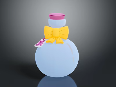 Light Blue Perfume Bottle With Pink Cap Yellow Bow And Tag 3d model