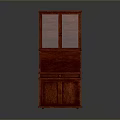 Classic Mahogany Wood Cabinet With Glass Front Doors And Lower Drawer Storage