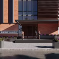 Red Brick Homestay Building With Large Windows Covered Entrance Greenery Flowers And Silver Car