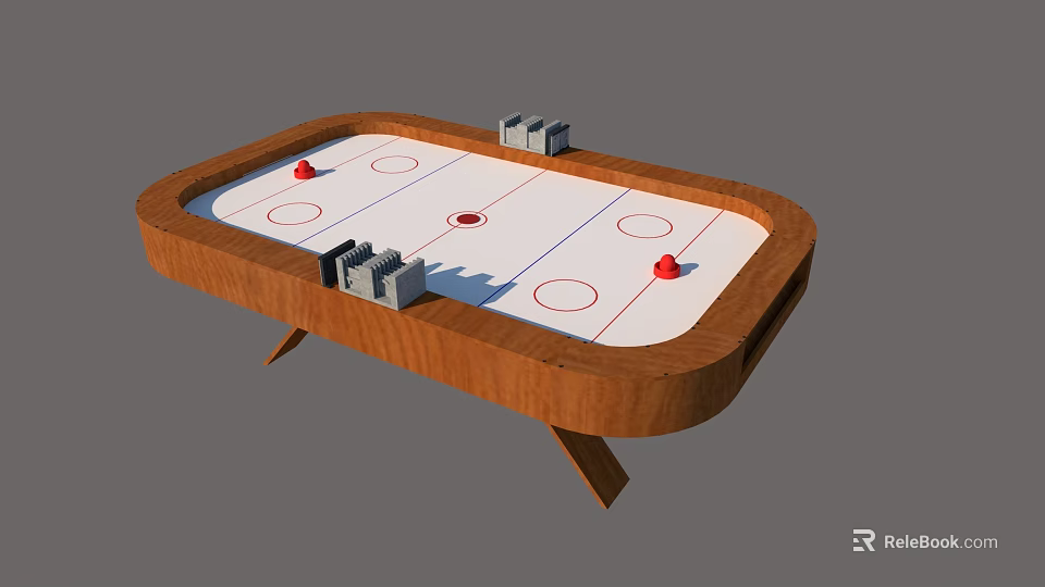 Air Hockey Table With Wooden Frame White Playing Surface Red Pucks Strikers And Modern Design 3d model 