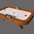 Air Hockey Table With Wooden Frame White Playing Surface Red Pucks Strikers And Modern Design