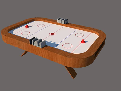 Air Hockey Table With Wooden Frame White Playing Surface Red Pucks Strikers And Modern Design 3d model