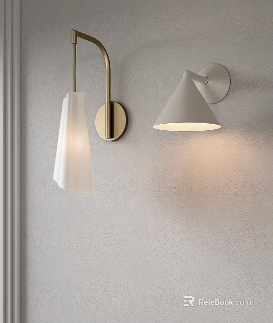 Modern Wall Lamps With Brass Base White Fabric Shade And Cone Shape For Indoor Lighting 3d model 