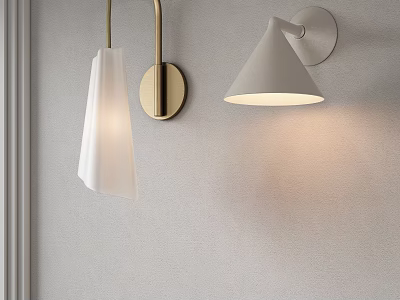 Modern Wall Lamps With Brass Base White Fabric Shade And Cone Shape For Indoor Lighting 3d model