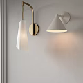 Modern Wall Lamps With Brass Base White Fabric Shade And Cone Shape For Indoor Lighting