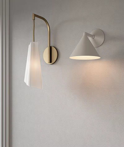 Modern Wall Lamps With Brass Base White Fabric Shade And Cone Shape For Indoor Lighting 3d model
