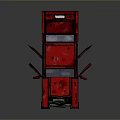 Red Cartoon Car With Open Hood And Doors On Reflective Surface