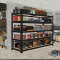 Organized Garage With Metal Shelves Holding Tools Containers And Storage Supplies