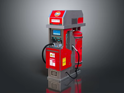 Red And Gray Fuel Dispenser At Gas Station With Display Screen And Nozzle 3d model