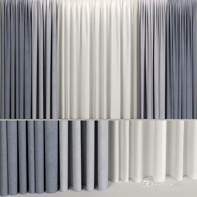 Stylish Colored Curtains In Grey White And Light Grey Tones For Home Interior Decoration 3d model 