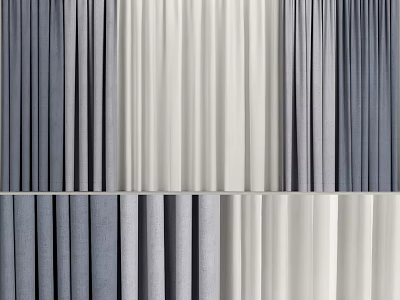 Stylish Colored Curtains In Grey White And Light Grey Tones For Home Interior Decoration 3d model