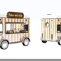 Orange And White Striped Take Out Car With Drinks Display And Service Window