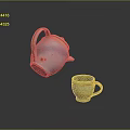 Ceramic Blue And White Teapot Pouring Into Yellow White Mug On Dark Background