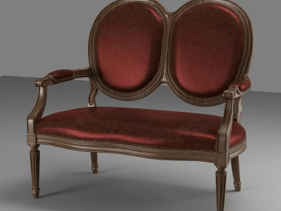 Classic Red Velvet Two Seater Sofa With Carved Wooden Frame Design 3d model