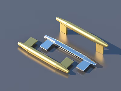 Contemporary Gold And Silver Metal Door Handles With Sleek Modern Design 3d model