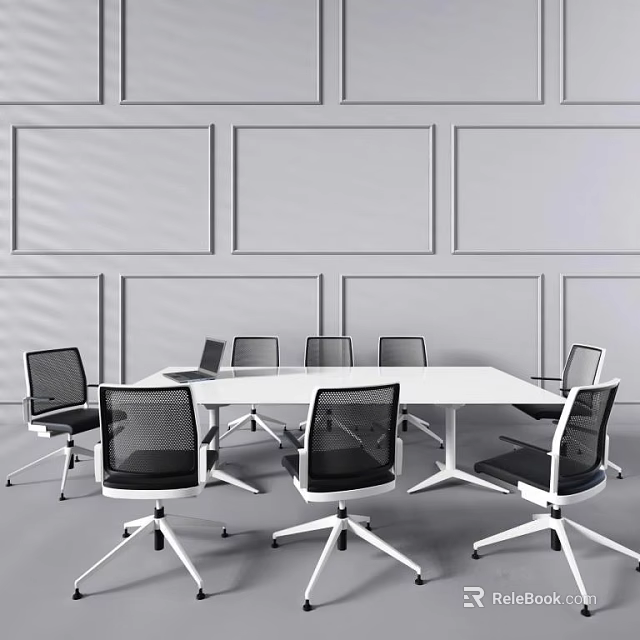 Modern White Conference Table With Black Mesh Chairs In Office Setting 3d model 