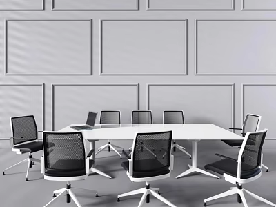 Modern White Conference Table With Black Mesh Chairs In Office Setting 3d model