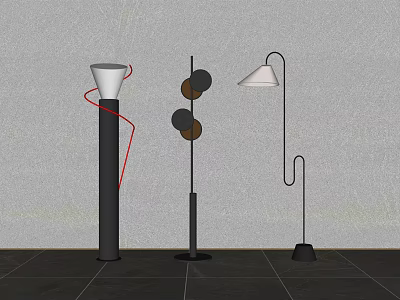 Stylish Modern Floor Lamps With Varied Designs Cylindrical Curved Stand And Circular Accent Details 3d model
