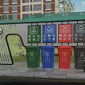 Public Garbage Sorting Facility With Color Coded Waste Bins And Classification Signs 3d model