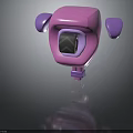 Cute 3D Scene Component With Pink Main Body Purple Ears And Gray Arrow Square