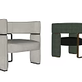 Light Gray And Dark Green Modern Accent Chairs With Square Arms And Metal Legs
