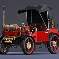 Two Vintage Red Open Top Cars With Black Soft Top And Brass Details