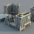 Modern Industrial Park Architectural Design With Geometric Buildings Striped Facades And Green Roofs