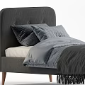 Modern Double Bed With Grey Headboard Pillows Duvet And Wooden Legs