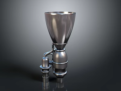 Silver Metallic Weapon Component With Funnel Shaped Design And Mechanical Structure 3d model