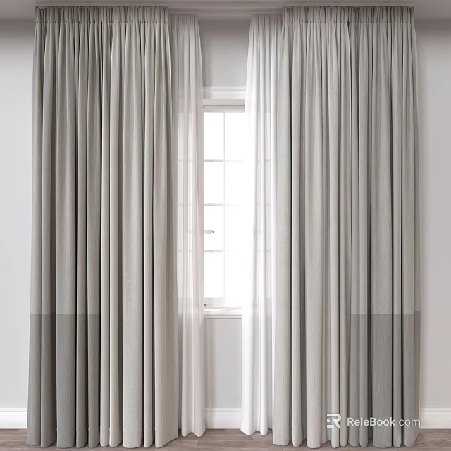 Light Gray Layered Curtains With Soft Fabric And Natural Window Light 3d model