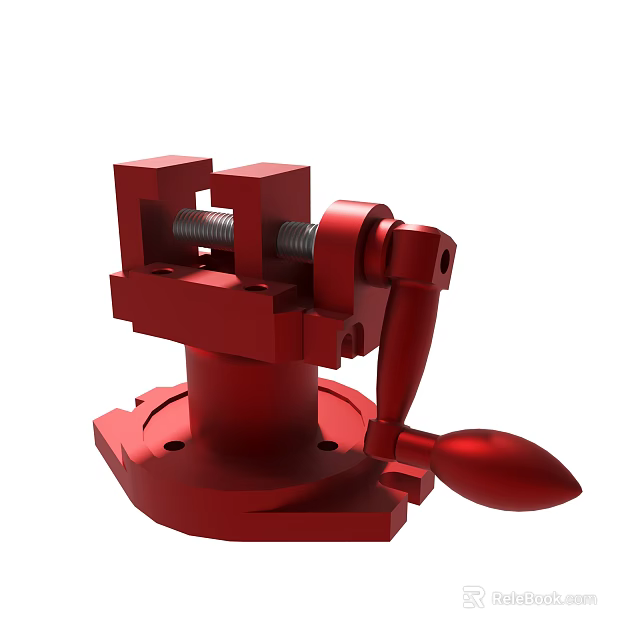 Red Metal Bench Vise With Rotating Base And Adjustable Clamp 3d model 