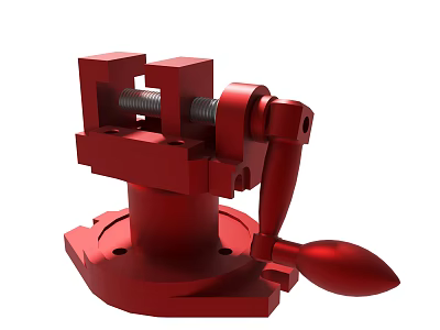 Red Metal Bench Vise With Rotating Base And Adjustable Clamp 3d model