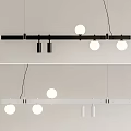 Modern Linear Pendant Lights With Black White Frames And Round Glass Bulbs 3d model