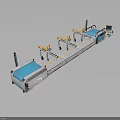 Industrial Conveyor Equipment With Multiple Workstations Blue Surfaces And Control Units