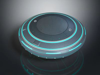 Futuristic Circular Spacecraft with Blue Ring Lights for Space Exploration Missions 3d model