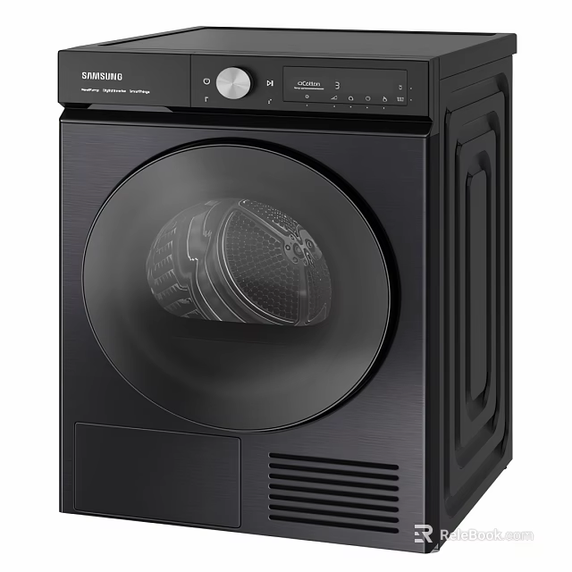 Samsung Black Front Loading Washing Machine With Round Door And Control Panel 3d model 