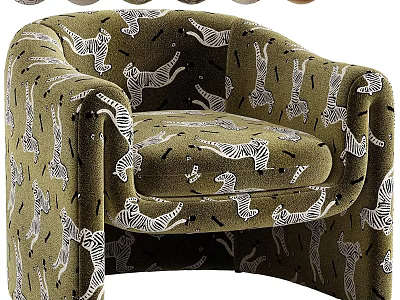 Modern Green Velvet Single Sofa With White Zebra Print And Black Accents 3d model