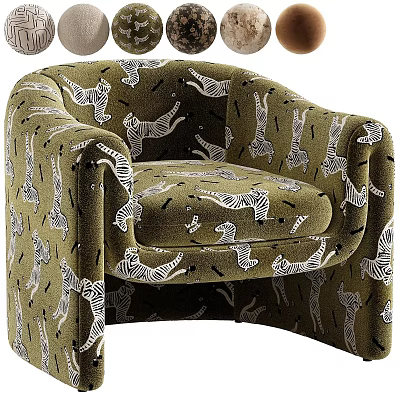Modern Green Velvet Single Sofa With White Zebra Print And Black Accents 3d model